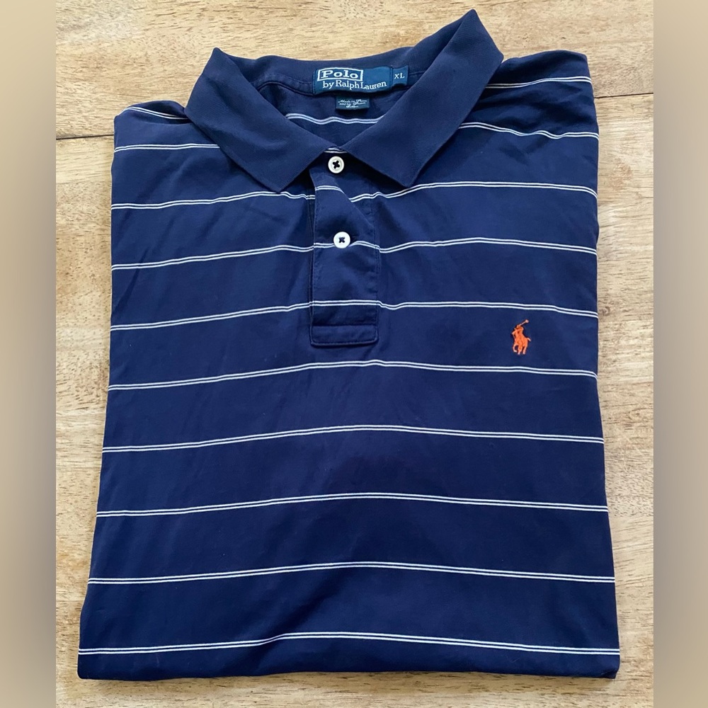 Polo Ralph Lauren‎ Men’s Sz XL Navy/White Pinstripe Pima Soft Touch Polo Shirt